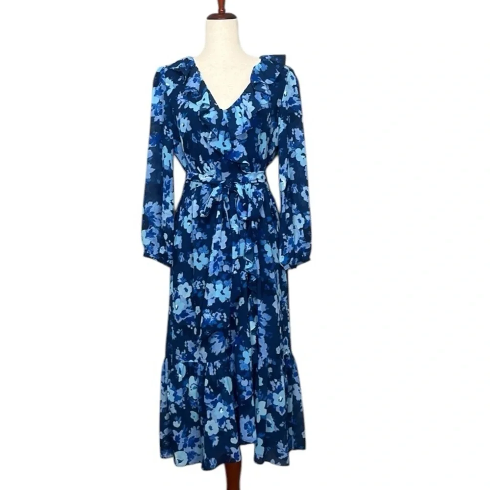NWT J Crew Long Sleeve Wrap Dress in Watercolor Begonia / SZ 8‎